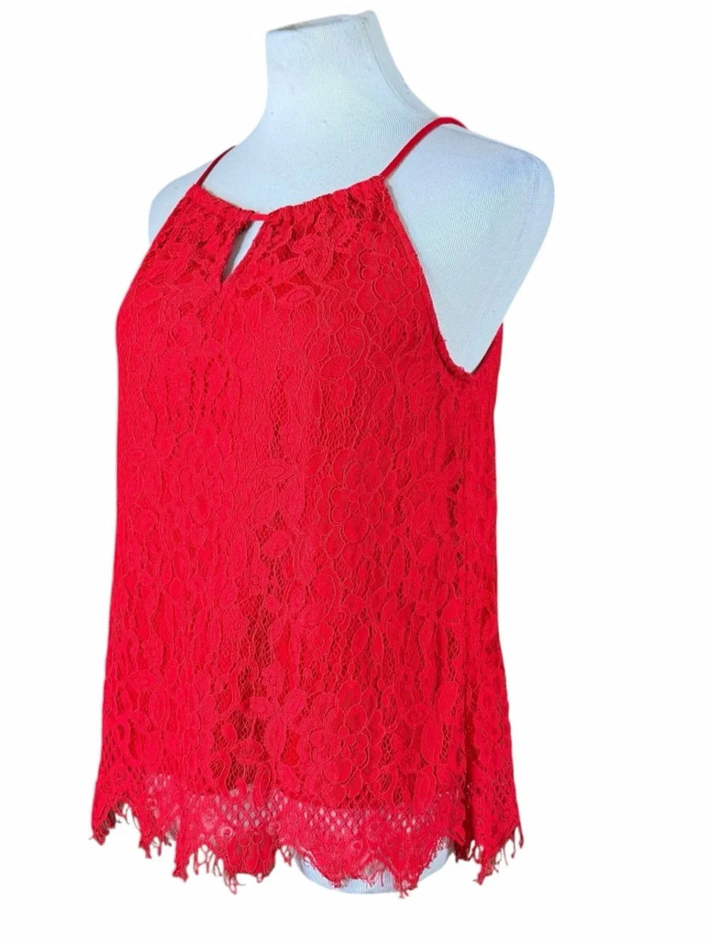 10/$25🦋 No Boundaries Bright Red Lace Sleeveless Keyhole Camisole - Size Large